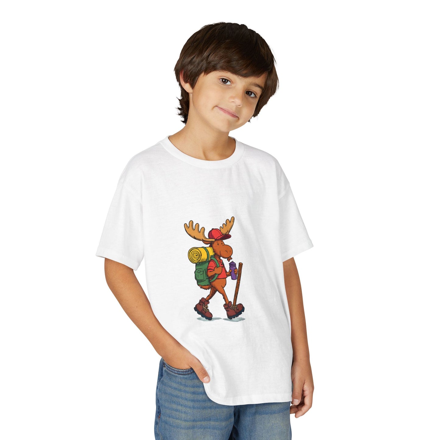 Kids Hiking Moose T-Shirt | Cute Backpacking Moose Graphic Tee for Boys & Girls | Best Kids Outdoor Gift 2026