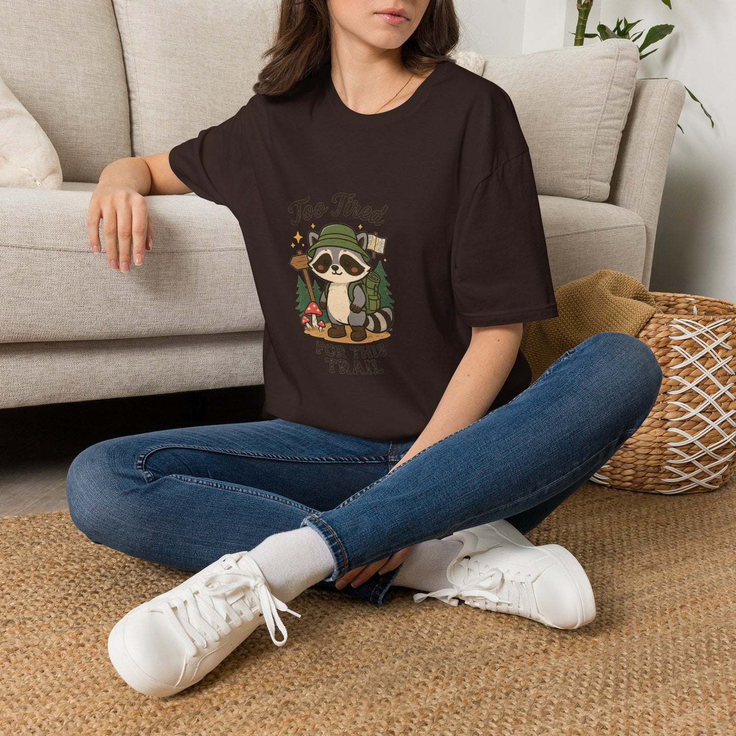 Too Tired For This Trail T-Shirt | Funny Raccoon Hiker Tee | Best Outdoor Humor Gift 2026