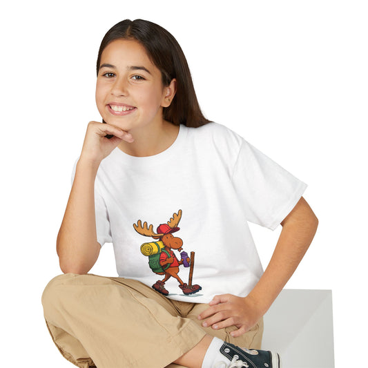 Kids Hiking Moose T-Shirt | Cute Backpacking Moose Graphic Tee for Boys & Girls | Best Kids Outdoor Gift 2026