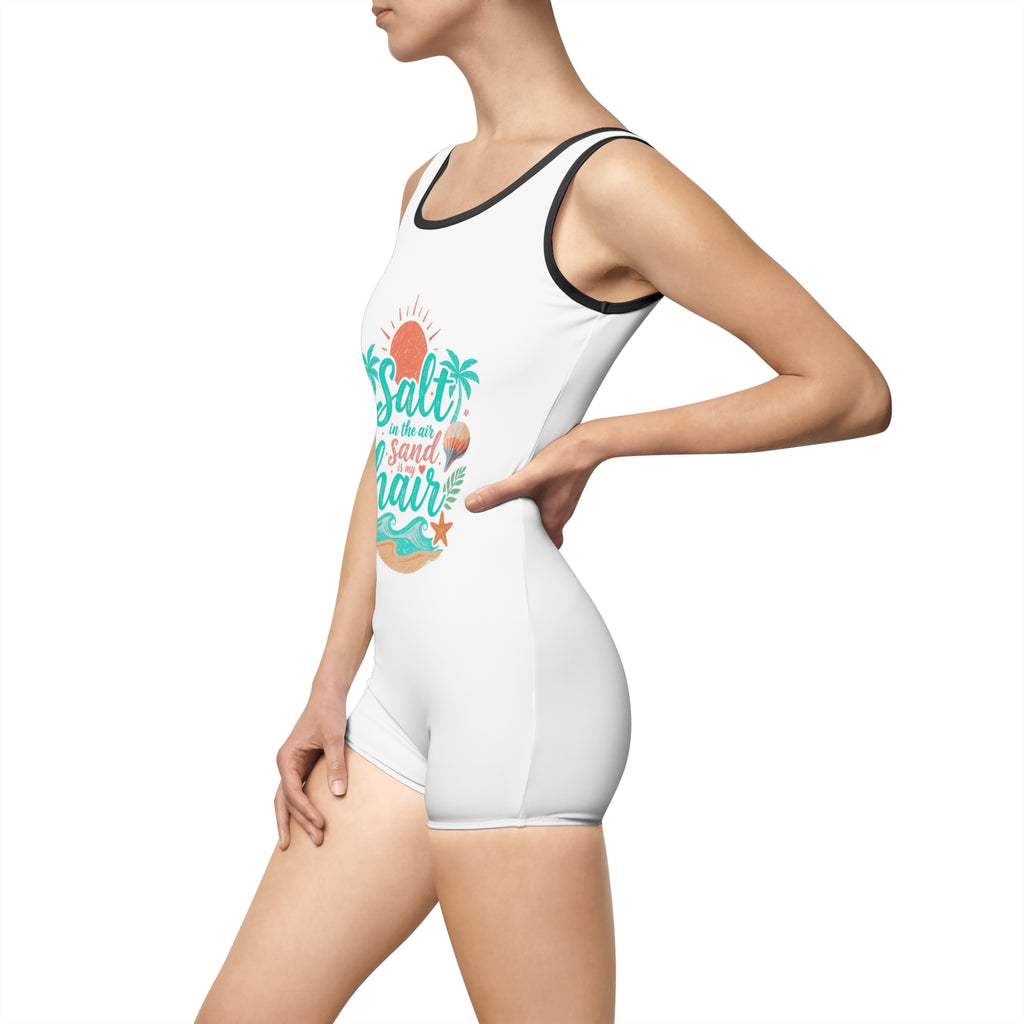 Vintage Beach One-Piece Swimsuit — "Salt in the Sand, Hair" Tropical Graphic