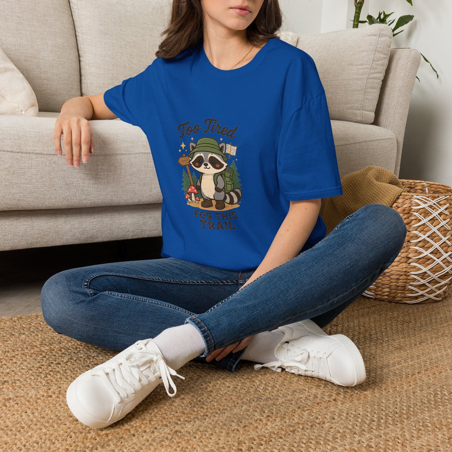 Too Tired For This Trail T-Shirt | Funny Raccoon Hiker Tee | Best Outdoor Humor Gift 2026