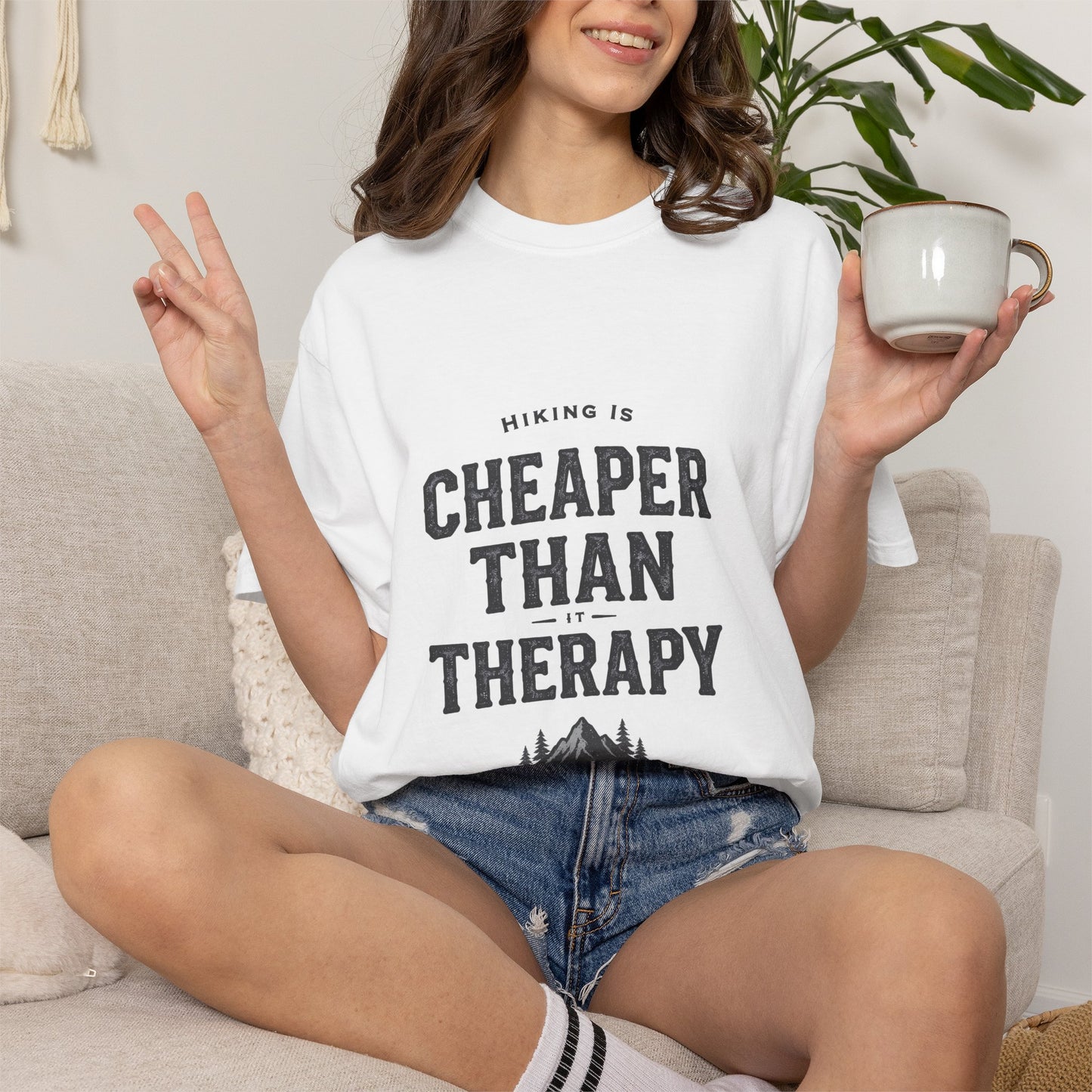 Hiking Is Cheaper Than Therapy T-Shirt | Premium Garment Dyed Outdoor Tee | Best Hiker Gift 2026