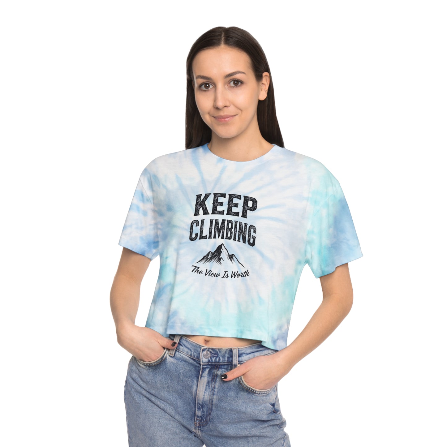Keep Climbing Tie-Dye Crop Tee | Women's Mountain Graphic Shirt | Best Hiking Gift for Her 2026