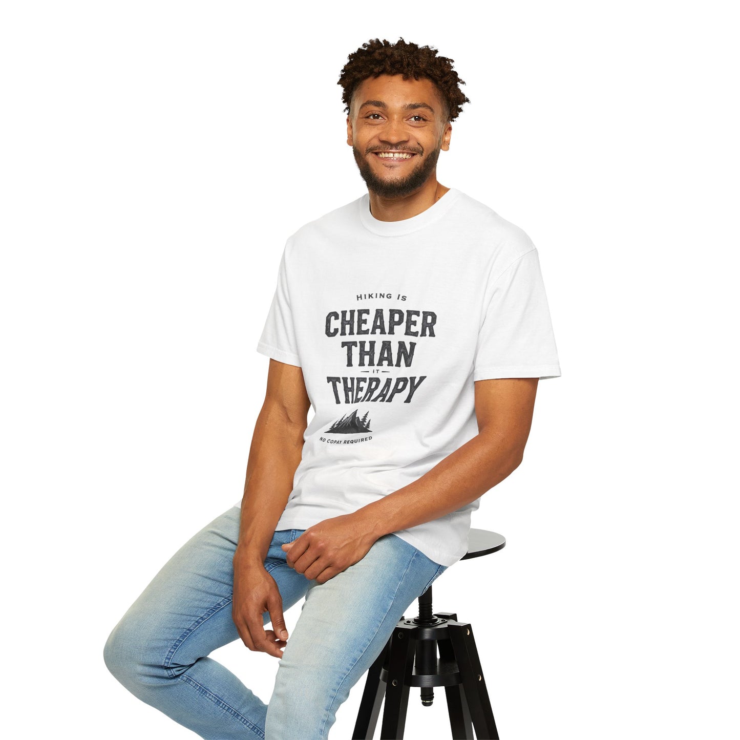 Hiking Is Cheaper Than Therapy T-Shirt | Premium Garment Dyed Outdoor Tee | Best Hiker Gift 2026