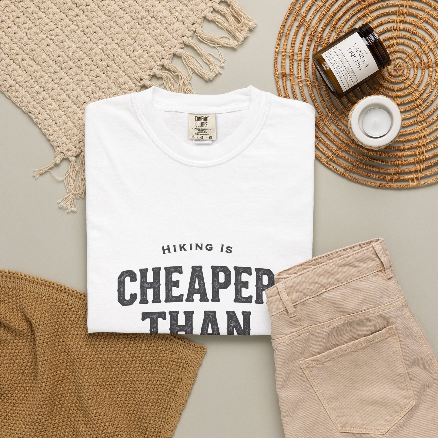 Hiking Is Cheaper Than Therapy T-Shirt | Premium Garment Dyed Outdoor Tee | Best Hiker Gift 2026