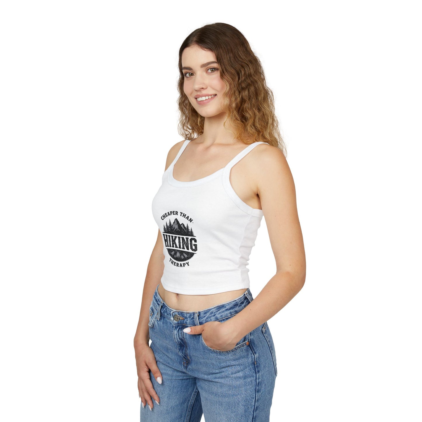 Hiking Tank Top | Cheaper Than Therapy Women's Crop Spaghetti Strap | Best Outdoor Gift for Her 2026