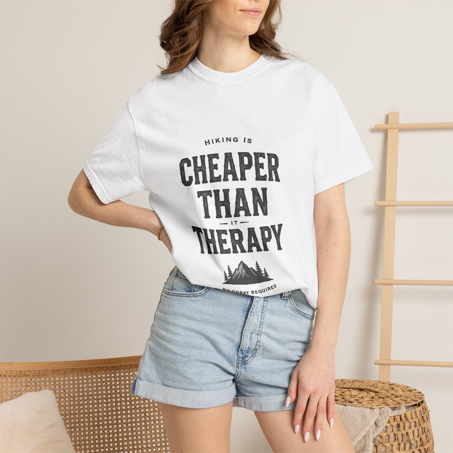 Hiking Is Cheaper Than Therapy T-Shirt | Premium Garment Dyed Outdoor Tee | Best Hiker Gift 2026